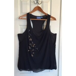 Simply Vera Wang Beaded front Womens Black Lined double Edge Tank Top Size Large